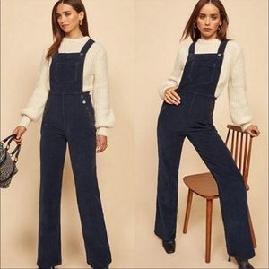 REFORMATION Baldwin Cotton Navy Corduroy Overalls size 4
